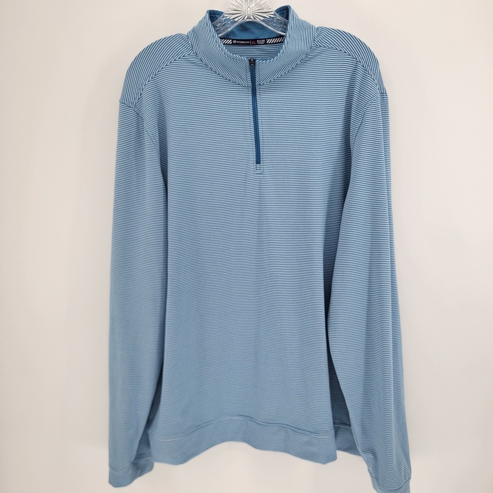 Southern Tide Mens XL Tide to Trail Quarter Zip Pullover Blue White Striped Logo